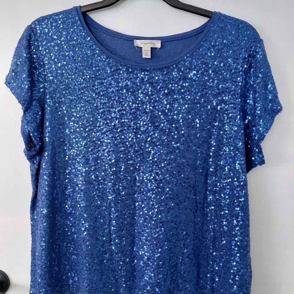 Dress Barn Sparkling Blue Short Sleeve Top